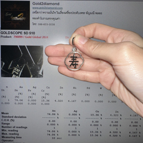 จี้ อักษรจีน ซิ่ว อายุยืน ฝังเพชร 1 เม็ด 0.25 กะรัต ทอง18Kขาว นน. 5.08 g 4
