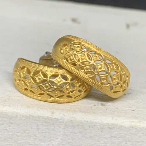 ต่างหู Prima Gold ทอง24K ฉลุลาย แป้นทอง14K นน. 6.75 g