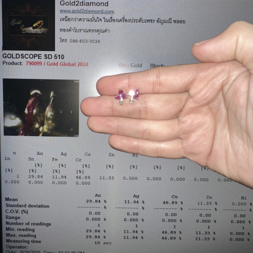ต่างหู ทับทิม ฝังเพชรกุหลาบ 4 เม็ด 0.04 กะรัต ทองK 2 สี (ทอง29.84%) นน. 1.77 g 5