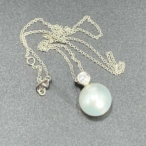 สร้อยคอ อิตาลี750 ทอง18K + จี้ มุก South Sea 14.1 มิล เพชร 2/0.41 ct ทอง14K ยาว 16 - 16.5 นิ้ว นน. 7