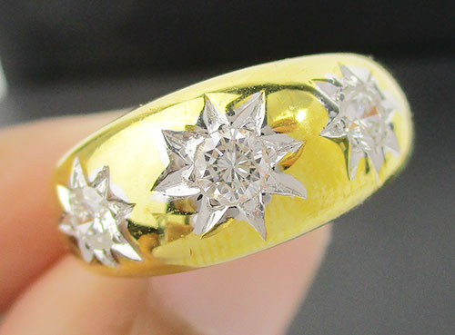 แหวน เพชรลายดาว 3 เม็ด 0.45 กะรัต ทอง90 หลุดจำนำ งานสวยมาก นน. 9.34 g