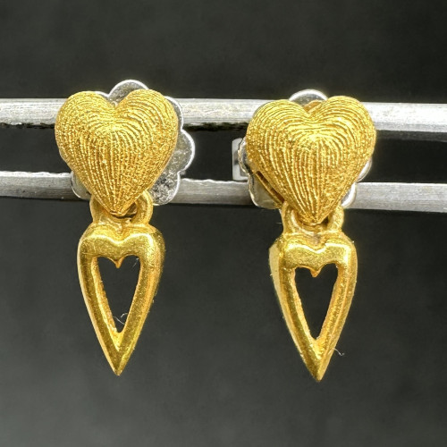 ต่างหู Prima Gold ทอง24K ลายหัวใจ ตุ้งติ้ง แป้นทอง14K นน. 3.31 g