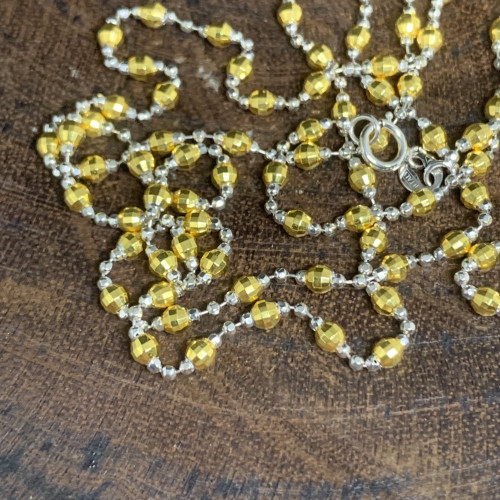 สร้อยคอ อิตาลี750 ทอง18K ลายเม็ดกลมไข่ปลา ตัดลาย 2 กษัตริย์ รอบเส้น ความยาว 26 นิ้ว สวมหัวได้ นน. 9.