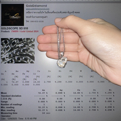 สร้อยคอ อิตาลี750 ทอง18K + จี้ น้ำเต้า ฝังเพชร 25 เม็ด 0.38 กะรัต ความยาว 20 นิ้ว นน. 8.28 g 4