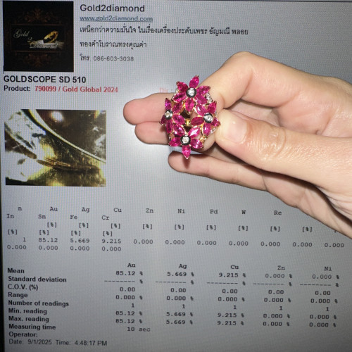 แหวน ทับทิม พม่า ดอกไม้ ฝังเพชร 26 เม็ด 0.40 กะรัต ทอง90 ขนาด 55 นน. 9.91 g 5