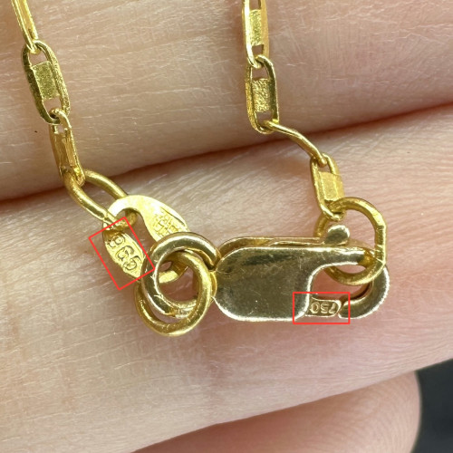 สร้อยคอ ทอง96.5 ลายโซ่ข้อรี รอบเส้น ตะขอทอง18K ความยาว 17 นิ้ว นน. 3.00 g 7