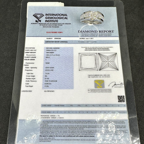 แหวน Princess 1.05 กะรัต เพชร 10 เม็ด 2.00 กะรัต ทอง18Kขาว พร้อม Cert.IGI นน. 6.50 g 6