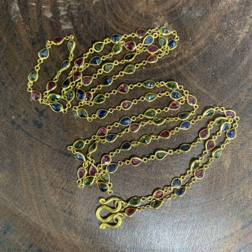 สร้อยคอ พลอยหลายสี รอบเส้น ทอง18K ความยาว 27 นิ้ว งานสวยมาก นน. 6.69 g 1