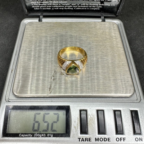 แหวน กรีนทัวร์มารีน ฝังเพชรข้าง 10 เม็ด 0.10 กะรัต ทอง18K งานสวยมาก นน. 6.52 g 9