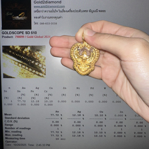 พญาครุฑ อ.วราห์ วัดโพธิ์ทอง กะไหล่ทอง กรอบทองลายดอกพิกุล ยกซุ้ม ทอง90 นน. 15.31 g 4