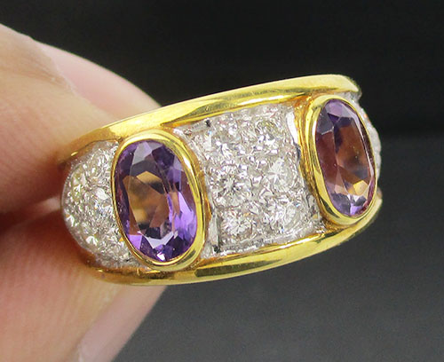 แหวน อเมทิสต์ เจียร ฝังเพชร 18 เม็ด 0.63 กะรัต ทอง90 งานสวยมาก นน. 7.91 g