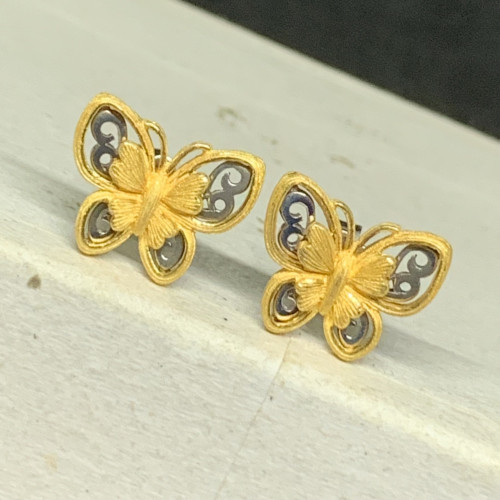 ต่างหู Prima gold ทอง24K + ทอง14K ลายผีเสื้อ ฉลุลาย แป้นทอง14K นน. 5.22 g