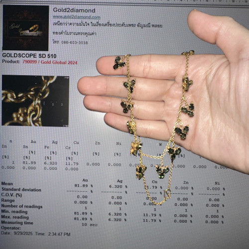 สร้อยคอ เขียวส่อง เจียร ระย้า ตุ้งติ้ง ทอง90 ความยาว 16.5 นิ้ว นน. 15.45 g 4