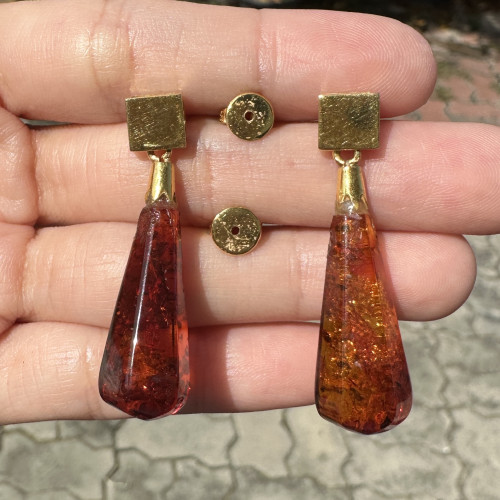 ต่างหู อำพัน ทรงหยดน้ำ ตุ้งติ้ง ทองK นน. 7.14 g 4