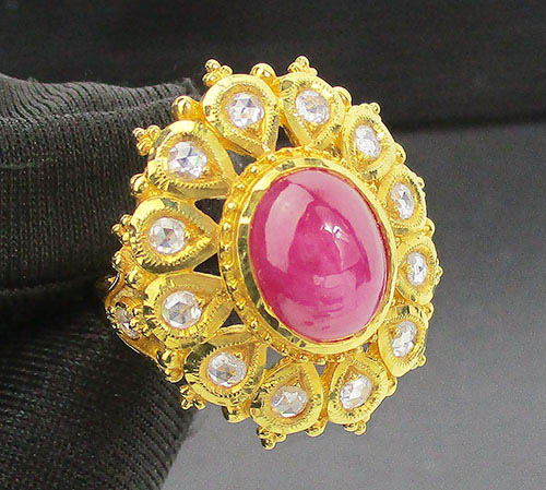 แหวน ทับทิม หลังเบี้ย ล้อมเพชรซีกลูกโลก ทอง90 งานเก่า หลุดจำนำ สวยมาก นน. 10.52 g