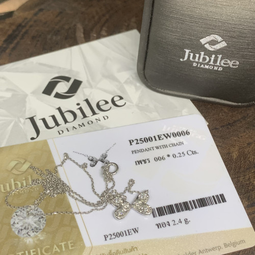 สร้อยคอ Jubilee ลายหัวใจคู่ ฝังเพชร 6/0.25 กะรัต ทอง18K ความยาว 16 นิ้ว พร้อมกล่อง + การ์ด นน. 2.47 