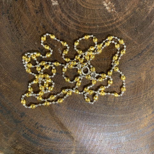 สร้อยคอ อิตาลี750 ทอง18K ลายเม็ดกลมไข่ปลา ตัดลาย 2 กษัตริย์ รอบเส้น ความยาว 26 นิ้ว สวมหัวได้ นน. 9. 1