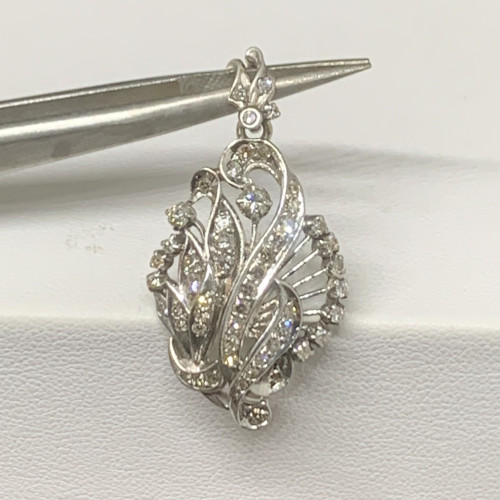 จี้ เพชรโบราณ เพชร 1/0.10 ct ฝังเพชรกุหลาบ 56/0.56 ct งานทองขาวโบราณ(ปาหะ) นน. 3.49 g