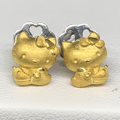 ต่างหู Prima Gold ทอง24K ลาย Kitty Sanrio แป้นทอง14K นน. 4.14 g
