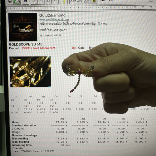 จี้ + เข็มกลัด แมลงปอ ฝังทับทิม ปีกฝังเพชร 11 เม็ด 0.11 กะรัต ทอง18K นน. 4.00 g 4