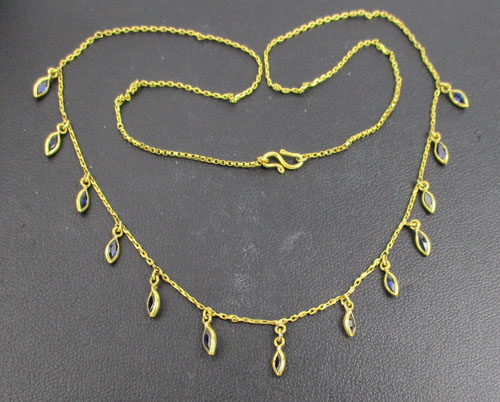 สร้อยคอ ไพลิน เจียร เม็ดแตง ระย้า ตุ้งติ้ง ทอง90 ความยาว 18 นิ้ว นน. 5.18 g