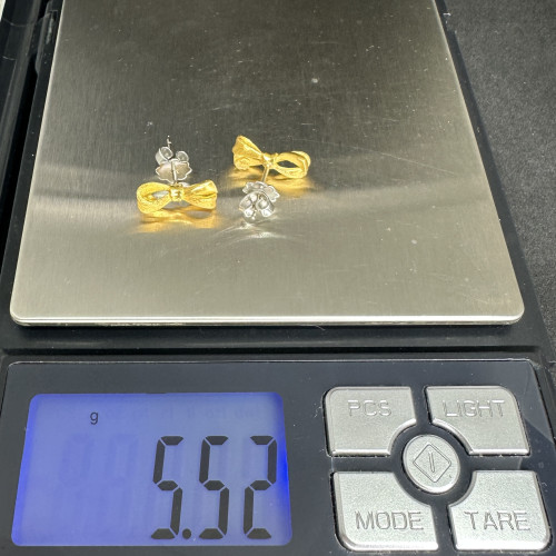 ต่างหู Prima Gold ทอง24K ลายโบว์ แป้นทอง14K นน. 5.52 g 9