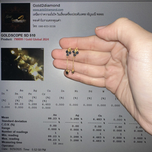 ต่างหู ไพลิน ลายใบไม้ ตุ้งติ้ง ทอง90 แบบเกี่ยว น่ารักมาก นน. 2.86 g 5