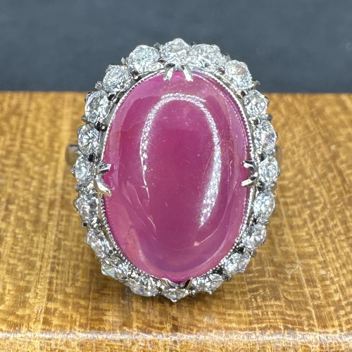 แหวน ทับทิม พม่า ดิบ (Unheat) มี Star เพชร 20/1.00 ct งานปาหะ ขนาด 47 พร้อม Cert. นน. 5.59 g