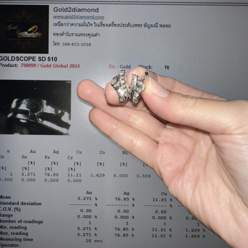 ต่างหู ห่วง เพชร ฝังเพชรกุหลาบ 26 เม็ด 0.50 กะรัต งานทองขาวโบราณ(ปาหะ) นน. 4.09 g 5