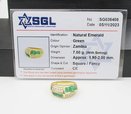 แหวน มรกต แซมเบีย Princess 1.15 ct ฝังเพชร 22/ 0.35 ct ทอง18K พร้อม Cert. ขนาด 52 นน. 7.00 g 5