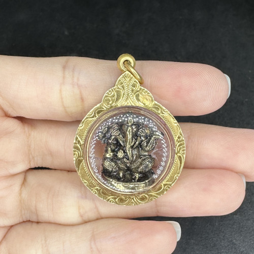 พระพิฆเนศวร ลอยองค์ เนื้อนวโลหะ เลี่ยมทองเก่า นน.14.67 g 3