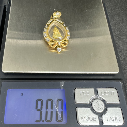 พระพุทธชินราช เนื้อทองคำ กรอบทอง18K ฝังเพชร 18 เม็ด 0.18 กะรัต นน. 9.00 g 6