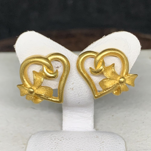 ต่างหู Prima Gold ทอง24K ลายหัวใจผูกโบว์ แป้นทอง14K นน. 8.00 g 2