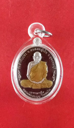 เหรียญรูปไข่เต็มองค์เงินลงยาหลังลพ.โตรุ่นมหาบารมีปี56หมายเลข498สวยมาก
