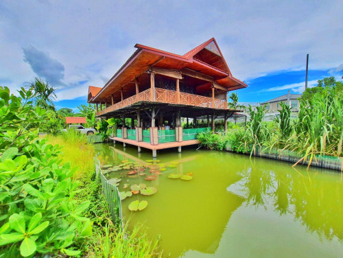 บ้านเช่าฉลองกรุง /  บ้านไม้ให้เช่าพร้อมบ่อปลา ใกล้วัดลำผักชี กว้างขวาง 400 ตรว.วิวสวยๆ ติดทุ่งนา ติด 1
