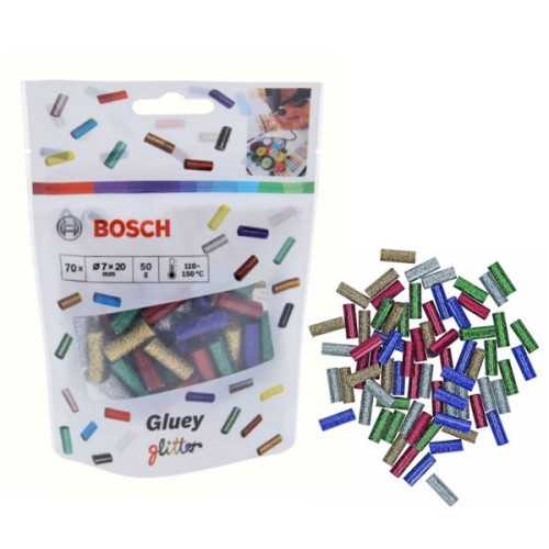 Bosch : Gluey sticks Glitter กากเพชร คละสี ขนาด 7 ม.ม. Set Box 2608002006 กาวแท่ง กากเพชรคละสี 7x20m