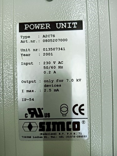 SIMCO POWER UNIT MODEL: A2C7S 230VAC 50/60HZ 0.2A 7.0KV 2.5MA ราคา ...