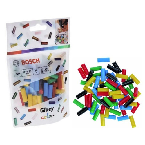 Bosch : Gluey sticks Color คละสี ขนาด 7 ม.ม. Set Box 2608002005 กาวแท่ง คละสี 7x20mm. (50 g., 70 pcs