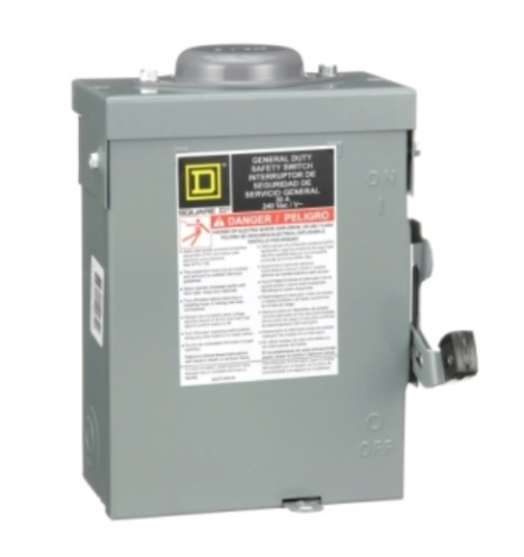 SCHNEIDER : DU322RB Safety switch, general duty, non fusible, 60A, 3 pole, 3 wire, 15hp, 240VAC, NEM
