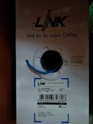 LINK US-9106A CAT 6 UTP CABLE,4P,CM,BLUE 305M ราคา 2850 บาท