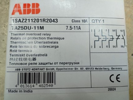 NEW Abb TA25DU-11M TA25DU11M 7.5-11A thermal relay Free shipping