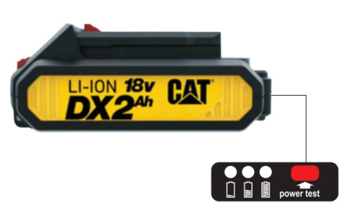 CAT MODEL : DXB2แบตเตอรี่Li-ion 18Vขนาด 2.0Ahรองรับเครื่องมือ18V CATเวลาชาร์จประมาณ30นาที(แท่นชาร์จ 