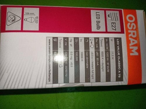 OSRAM LED VALUE CLASSIC A75 11.5W E27 DAYLIGHT ราคา 50 บาท