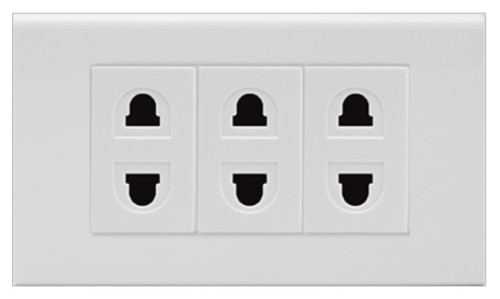 EVE LIGHTING MODEL : หน้ากากพร้อมเต้ารับเดี่ยว 2 ขา 16A 250V ขนาด 3 ช่อง ราคา 59.00 บาท
