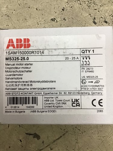 ABB MS325 20-25A ราคา 3,850 บาท