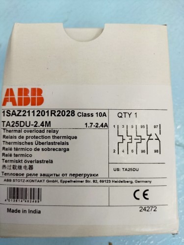 ABB TA25DU2.4 Thermal Overload Relay - 1.7-2.4 Amp, IEC Rated, 3 Pole