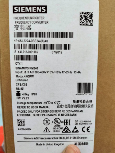 SIEMENS SINAMICS PM240 MODEL: 6SL3224-0BE24-0UA0 4.00KW ราคา 17,556.00 บาท