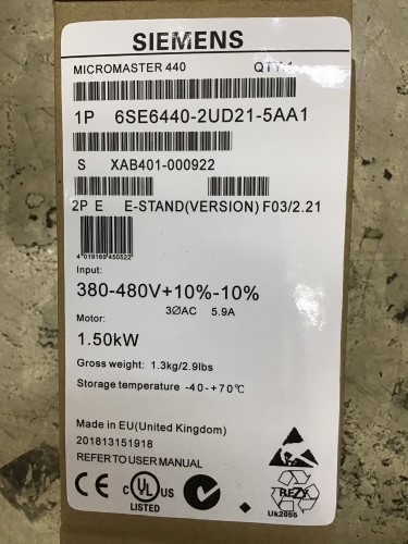 Automate Siemens 6SE6440-2UD21-5AA1 - 380V 1,5KW - Neuf Sous Emballage D'origine