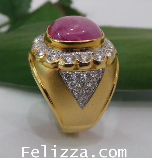 แหวนทับทิมกิมบ่เสี้ยม ล้อมเพชรแท้เบลเยี่ยมคัท RI00175-49 (DNZO) 1