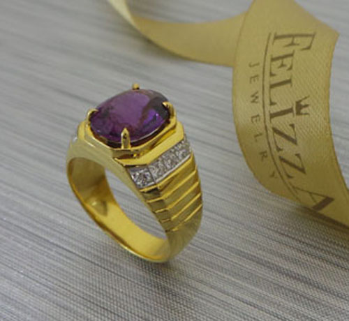 แหวน Purple Sapphire ประดับเพชรแท้เบลเยี่ยมคัท RI20566-252